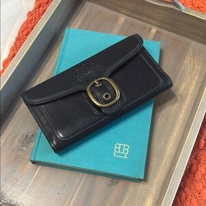 Coach Black Leather Wallet with Buckle Accent